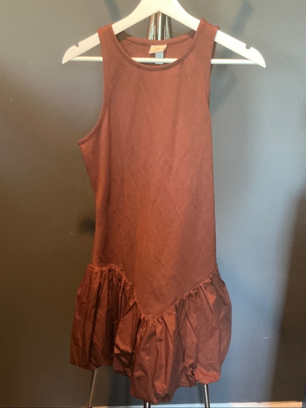 Rust Ruffle-Hem Mini Dress
